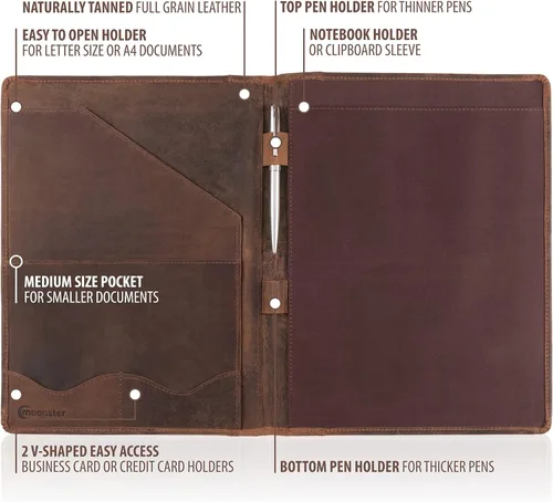 Vista 5 de Portafolio de cuero organizador profesional Padfolio - Carpeta de currículum con bolígrafo de lujo, elegante folio de documentos para bloc