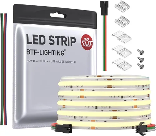 Vista 9 de BTF-LIGHTING FCOB - Tira LED COB direccionable WS2811 IC 3000K blanco cálido, flexible, de alta densidad, uniforme, luz blanca de persecución, 16.4