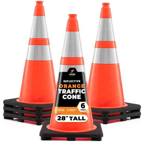 Vista 20 de Xpose Safety Conos de tráfico naranjas de 28 pulgadas con collares de 6 y 4 pulgadas, 1 paquete – Cono de seguridad de plástico PVC multiusos