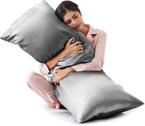 Vista 28 de Love's cabin Funda de almohada de satén para cabello y piel, similar a las fundas de almohada de seda, paquete de 2 fundas de almohada
