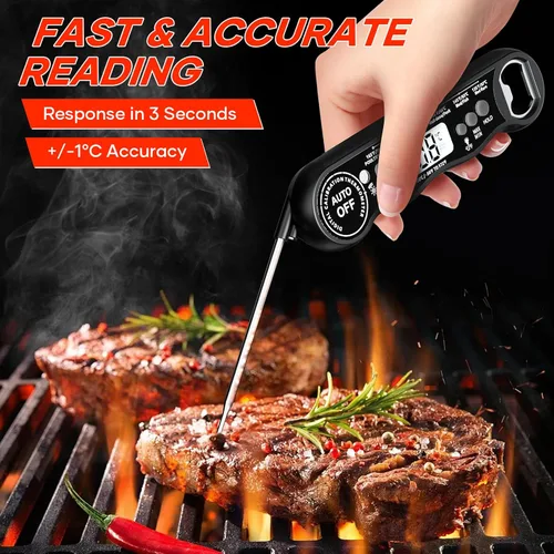 Vista 2 de Termómetro digital de lectura instantánea para cocinar y asar a la parrilla, termómetro de alimentos de cocina con sonda plegable, pantalla