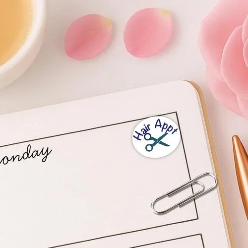 Vista 4 de Calcomanías para planificar citas para el cabello, 54 calcomanías de vinilo divertidas (1/2 pulgadas), día del salón, cuidado personal de belleza