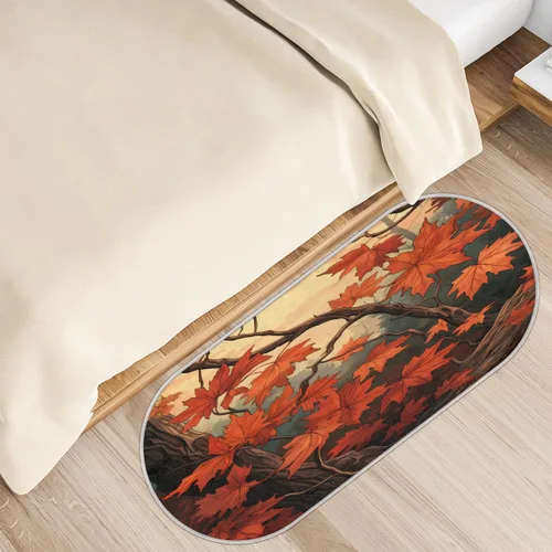 cfpolar Autumn Maple Leaves Branches Bathroom Rugs Non-Slip Bath Rug Microfiber Bath Mat Absorbent Kitchen Mats and Rugs Machine Washable Oval Plush
