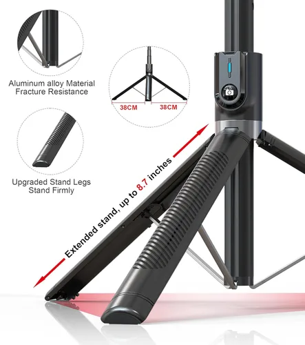 Vista 5 de ASHINER - Trípode de teléfono con control remoto, soporte portátil de 69 pulgadas para grabación, soporte extensible para teléfono celular con luz