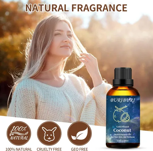 Vista 5 de BURIBURI Aceite esencial de coco de 3.4 fl oz, aceite perfumado de grado prémium para difusores, masajes, fabricación de jabón