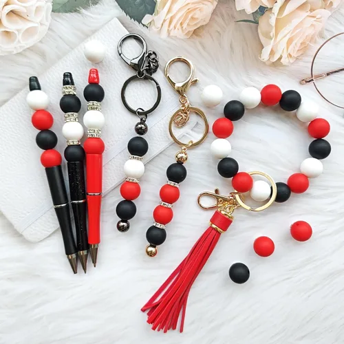 Vista 4 de JNwhy Cuentas de silicona para hacer llaveros, kit de cuentas a granel para manualidades hechas a mano (negro, rojo, blanco)