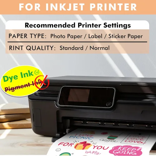 Vista 6 de A-SUB Papel adhesivo transparente para impresoras de inyección de tinta, papel adhesivo de vinilo imprimible translúcido impermeable – 50 hojas