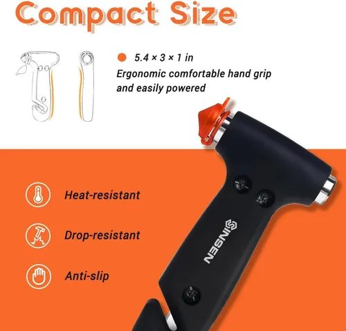 Vista 4 de SENSEN - Cortador de cinturón de seguridad para automóvil, herramienta de emergencia para romper vidrio, kit de escape de martillo de seguridad, 3