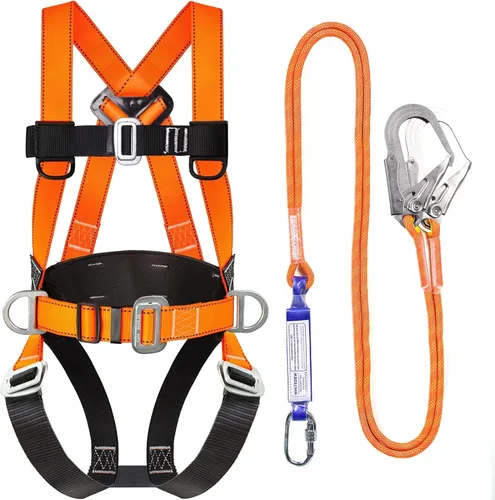 Vista 10 de Kit de protección contra caídas de arnés de seguridad con cordón de absorción de golpes, arneses de trabajo para techos, arnés de seguridad