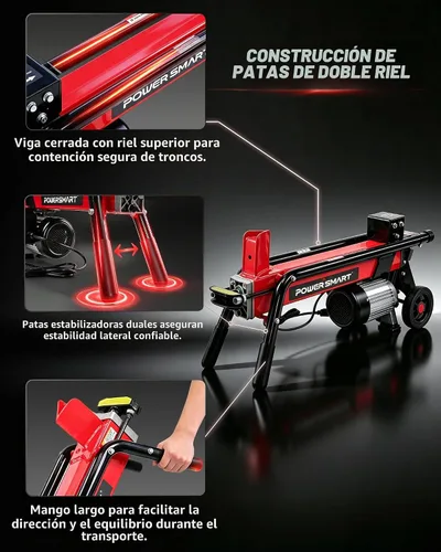 Vista 4 de PowerSmart Divisor de troncos eléctrico, 6.5 toneladas, velocidad del motor 3450, 15 amperios, diseño horizontal de haz completo