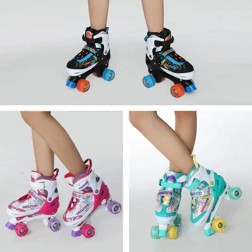 Vista 6 de Woolitime Adjustable Roller Skates for Girls and Boys, 4 Size Adjustable Toddler Roller Skates for Kids with All Wheels Light Up, Patines para Niñas