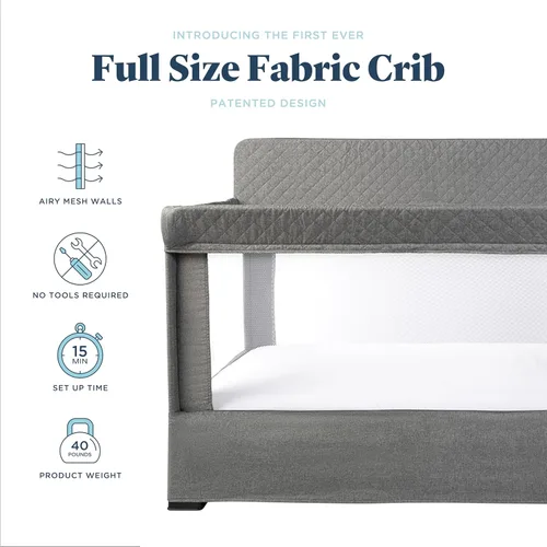 Vista 2 de Cuna de tamaño completo Baby Delight Lunaire Cuna transpirable de malla para bebé Cama de bebé con ensamblaje sin herramientas Tweed