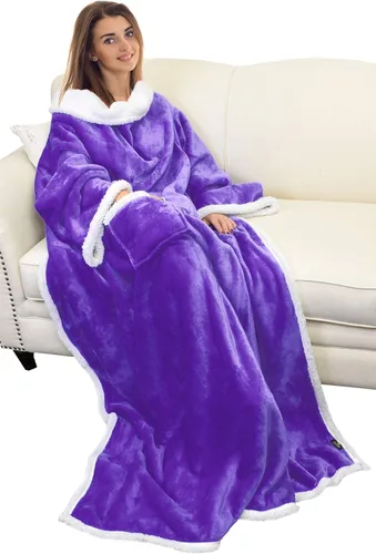 Vista 30 de Catalonia - Manta de forro polar tipo sherpa con mangas, súper suave, cálida y cómoda, de gran tamaño, de forro polar y microplush, con mangas