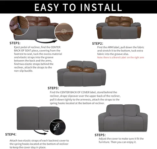 Vista 6 de Easy-Going Funda elástica de microfibra extragrande para sofá biplaza reclinable seccional, suave vellón ajustable a tu sofá de 2 cuerpos, lavable