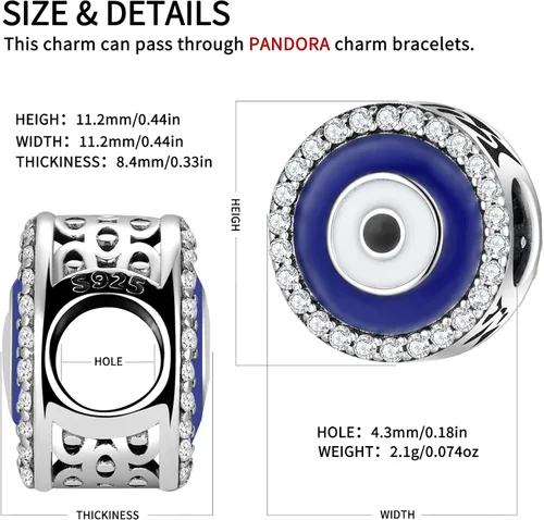 Vista 4 de AIEGNOS Dijes de Hamsa de mal de ojo para pulsera collar de plata de ley 925 cuentas de mal de ojo de Fátima para manos de serpiente europea
