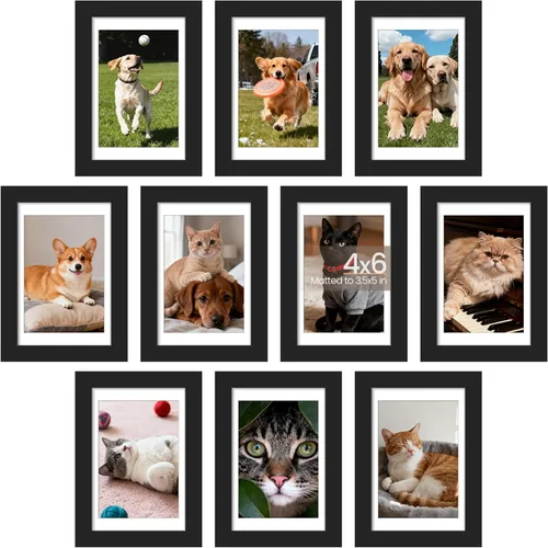upsimples Juego de 10 portarretratos de 4 x 6, para exhibir fotos de 3.5 x 5 con paspartú o 4 x 6 sin marco de fotos, collage para pared o mesa,