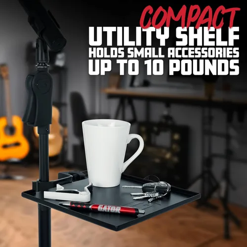 Vista 2 de Gator Frameworks Estante utilitario con abrazadera para soporte de micrófono con capacidad de peso de 10 libras, 9" x 9" (GFW-SHELF0909)