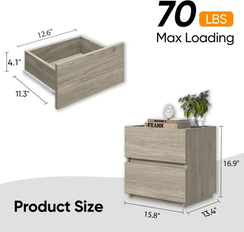Vista 27 de furtble Cómoda apilable de 2 cajones, cómoda pequeña para armario, mesita de noche moderna para dormitorio, mesa auxiliar con cajón