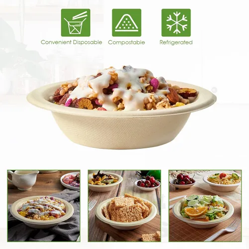 Vista 6 de Vplus Paquete de 500 Cuencos de Papel de 12 OZ a Granel, Desechables Compostables, Ecológicos de Bagazo, Cuencos de Alta Resistencia Perfectos