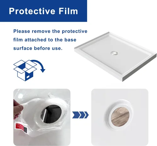 Vista 6 de Goodyo - Base de ducha de 32 x 48 pulgadas, 3 bandejas redondas rectangulares de acrílico para ducha, color blanco, diseño integrado de 3 lados