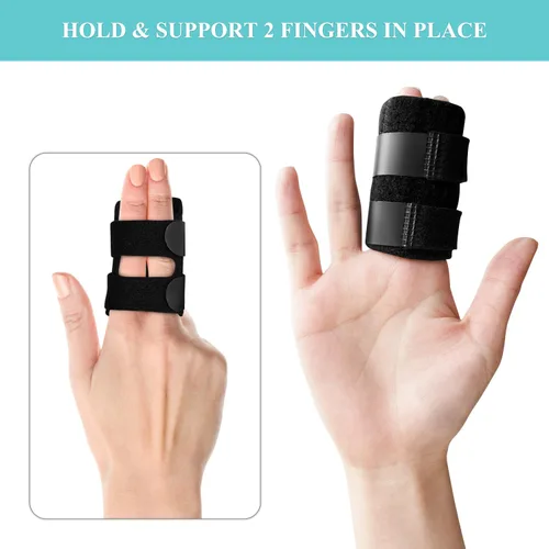 Vista 5 de Férula de dedo de gatillo mejorada con 2 barras de soporte de metal, férulas ajustables para dedos para artritis, lesiones, esguinces, alivio