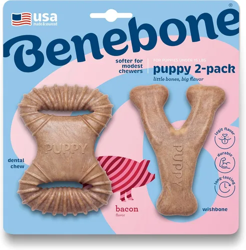 Vista 11 de Benebone Puppy Wishbone - Juguete masticable para perro, fabricado en Estados Unidos, sabor a tocino real, pequeño