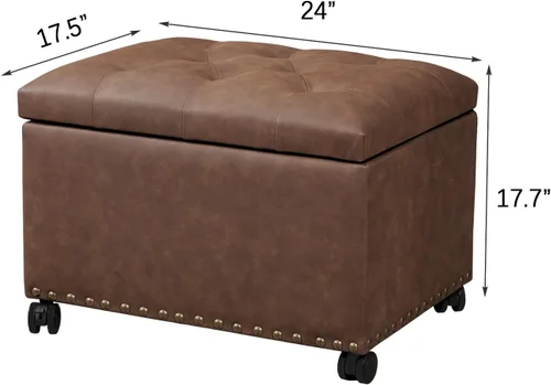 Vista 64 de Joveco Banco otomano de almacenamiento rectangular de tela, reposapiés, 24 pulgadas, moderno, copetudo, para dormitorio, asiento para entrada