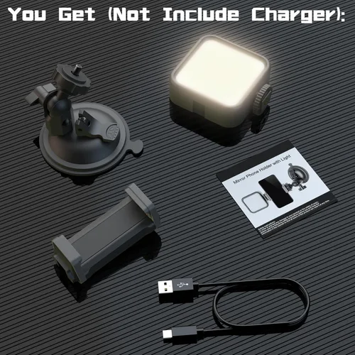 Vista 5 de HzTinT Soporte de Ventosa para Teléfono con Luz Recargable, Soporte de Espejo para Teléfono con Luz para Ducha, Baño, Cocina, Trípode de Espejo