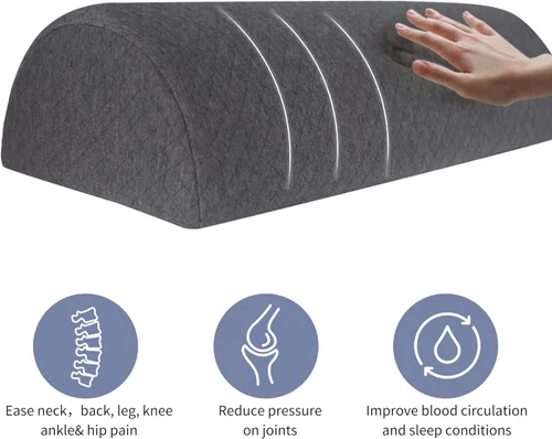 Vista 2 de Almohada de rodilla Half Moon Bolster, almohada de espuma viscoelástica para aliviar el dolor de espalda, cuña lumbar redonda para piernas que