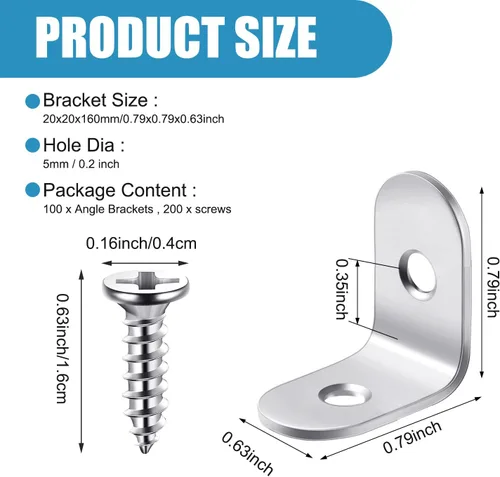 Vista 2 de Pelopy 100 soportes en forma de L de acero inoxidable de 90 grados, soporte de ángulo recto resistente para muebles de madera, silla, cajón