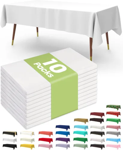 Vista 18 de Pureegg - Juego de 10 manteles de plástico desechables redondos de 84 pulgadas, para fiestas, picnics, bodas, manteles decorativos, redondos, Blanco