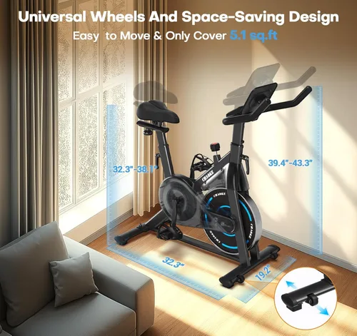 Vista 9 de CHAOKE - Bicicleta estática silenciosa, resistencia magnética, capacidad de 300 libras, para el hogar, compatible con aplicaciones, bicicleta