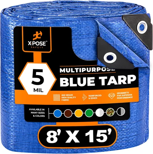 Vista 75 de Xpose Safety - Lona de polietileno ligera azul – Funda protectora multiusos, paño de goteo – duradero, impermeable, resistente a la intemperie