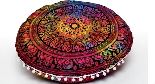 Vista 22 de CRAFT KALA Funda de cojín redonda grande de 32 pulgadas para el suelo bohemio, funda de puf boho, funda de cojín de mandala para meditación, cojines