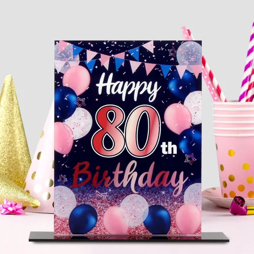 Vista 298 de LINGTEER Decoración de cumpleaños, soporte para globos, centros de mesa de acrílico, póster impreso de feliz 50 cumpleaños, centros de mesa de Negro