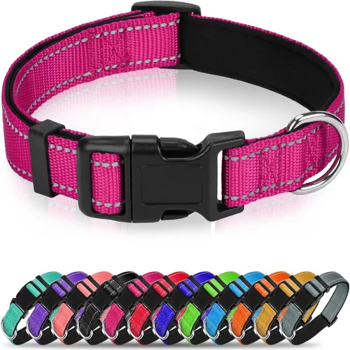 Vista 15 de Collar reflectante para perro, collar de neopreno suave de nailon acolchado para mascotas con hebilla de liberación rápida, diseño sin