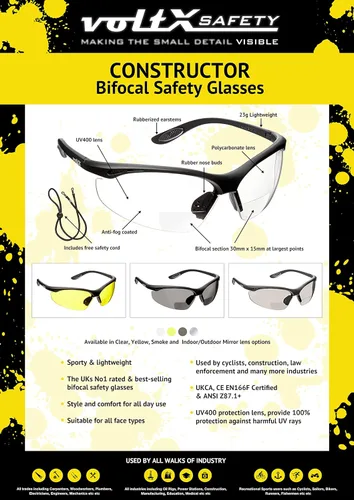 Vista 2 de voltX 'Constructor' - Gafas de seguridad de lectura bifocales (Transparente +1.0 Dioptrías) Certificadas ANSI Z87.1+ & CE EN166F / Gafas
