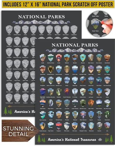 Vista 2 de Bright Standards Póster para raspar con mapa de Estados Unidos + los 63 parques nacionales de Estados Unidos (carbón/plata), mapa de viaje de 85