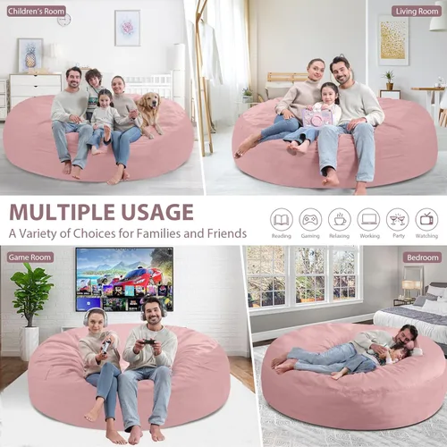 Vista 218 de Puf de 5 pies, puf grande con relleno de espuma viscoelástica, sofá puff esponjoso con funda de terciopelo holandés, puf redondo para sala de estar