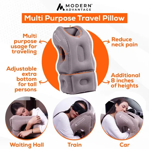 Vista 5 de Modern Advantage Almohada inflable de viaje con soporte adicional ajustable en la parte inferior para la estabilidad de la barbilla y la cabeza