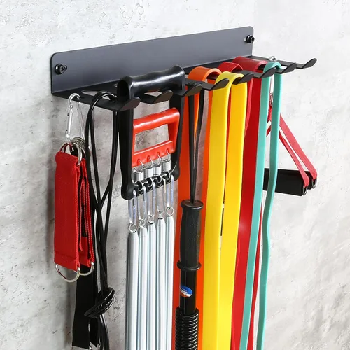 Vista 2 de Estante de almacenamiento multiusos para equipos de gimnasio, bandas de resistencia, soporte de barra de almacenamiento resistente para bandas