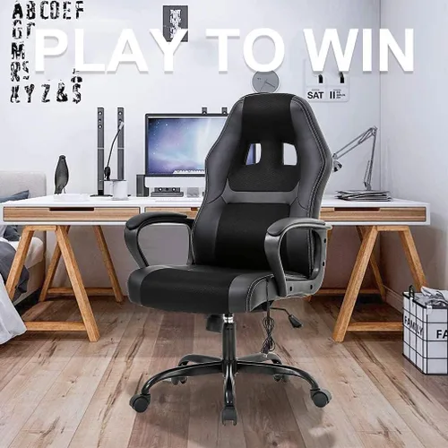 Vista 6 de Silla ergonómica para videojuegos, silla de oficina de piel sintética, sillas de videojuegos, silla de computadora ajustable con soporte lumbar