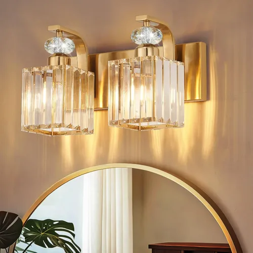 Vista 12 de Lámpara Moderna de Tocador de Baño, Luminarias de Baño de 2 Luces Negro Dorado Sobre Espejo, Aplique de Pared de Cristal de 12.6