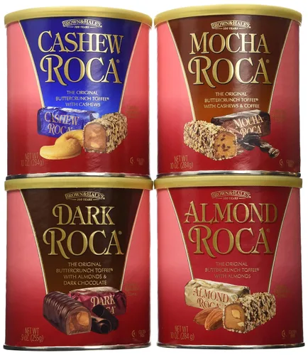 Brown & Haley - Paquete variado de chocolate oscuro, ROCA, almendra ROCA, anacardo ROCA y Mocha ROCA, chocolate envuelto individualmente para