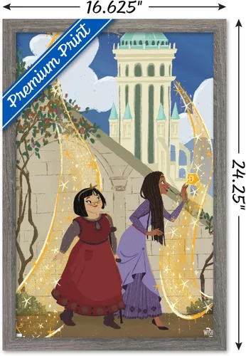 Vista 3 de Trends International Disney Wish - Póster de collage de 3 (amigos), póster de pared, 14.72 x 22.37 pulgadas, versión enmarcada de madera de granero