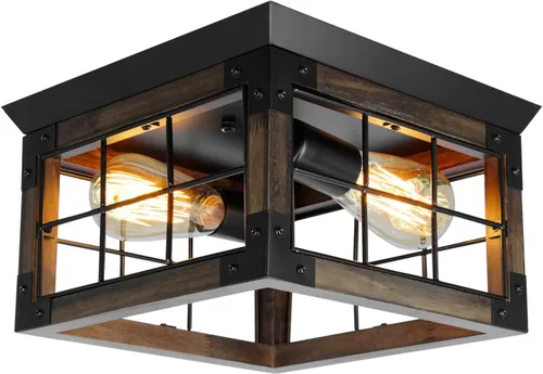 Lámpara de techo de montaje empotrado estilo granja, 2 luces, lámpara de techo de granja, lámparas de cocina de esquina con enchufe E26, lámparas