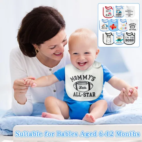Vista 4 de BWkoss 10 baberos impermeables unisex para bebés recién nacidos, regalos de cumpleaños para babear, alimentar, comer dentición, 6-12 meses
