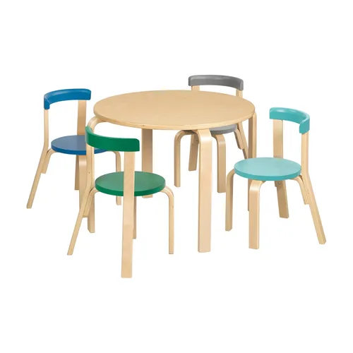 Vista 16 de ECR4Kids juego de mesa y silla de madera curvada y respaldo curvo, muebles para niños, natural, 5 piezas