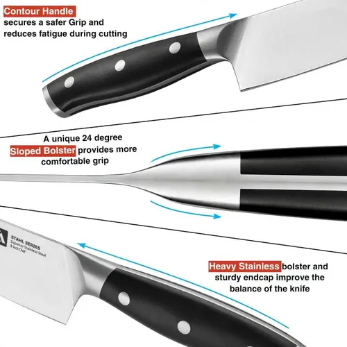 Vista 2 de Klaus Meyer Stahl Juego de Bloques de Cuchillos de Acero Alemán Exclusivo de Alto Carbono de 19 Piezas (Negro)