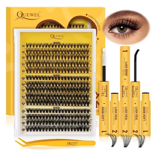 Vista 25 de QUEWEL Kit de extensión de pestañas DIY, racimos de pestañas 3D con 280 piezas, racimos de pestañas mixtas de 10-16 mm (30+40+50D), pinzas
